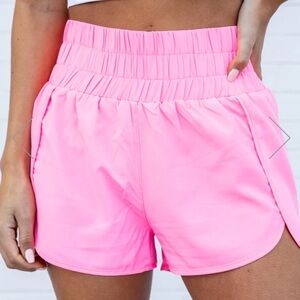 ERRANDS TO RUN SOLID PINK HIGH WAISTED ATHLETIC SHORTS pink lily